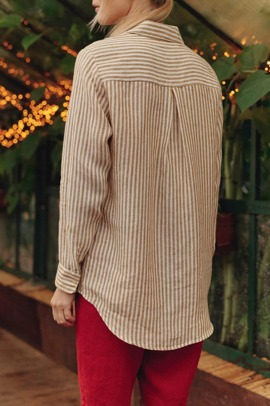 Linneskjorta, klassisk (Bronze White Stripes)