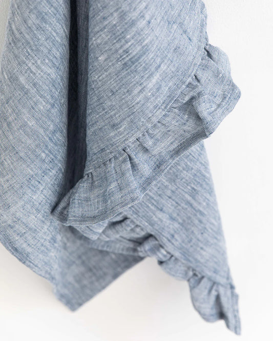 Kökshandduk med volang (Blå melerad) | Magic Linen