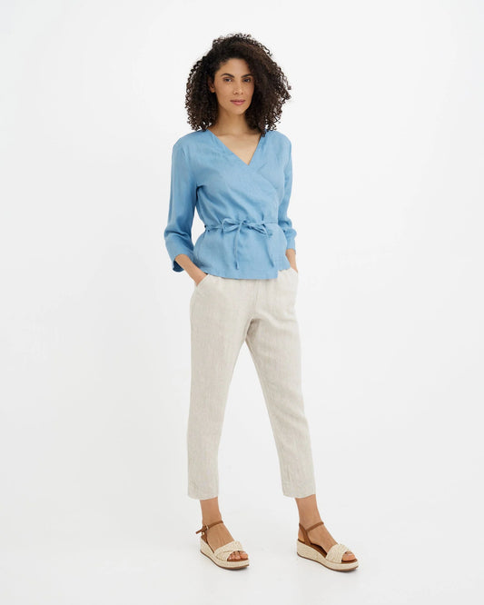 Blus, omlott i linne (Soft blue)