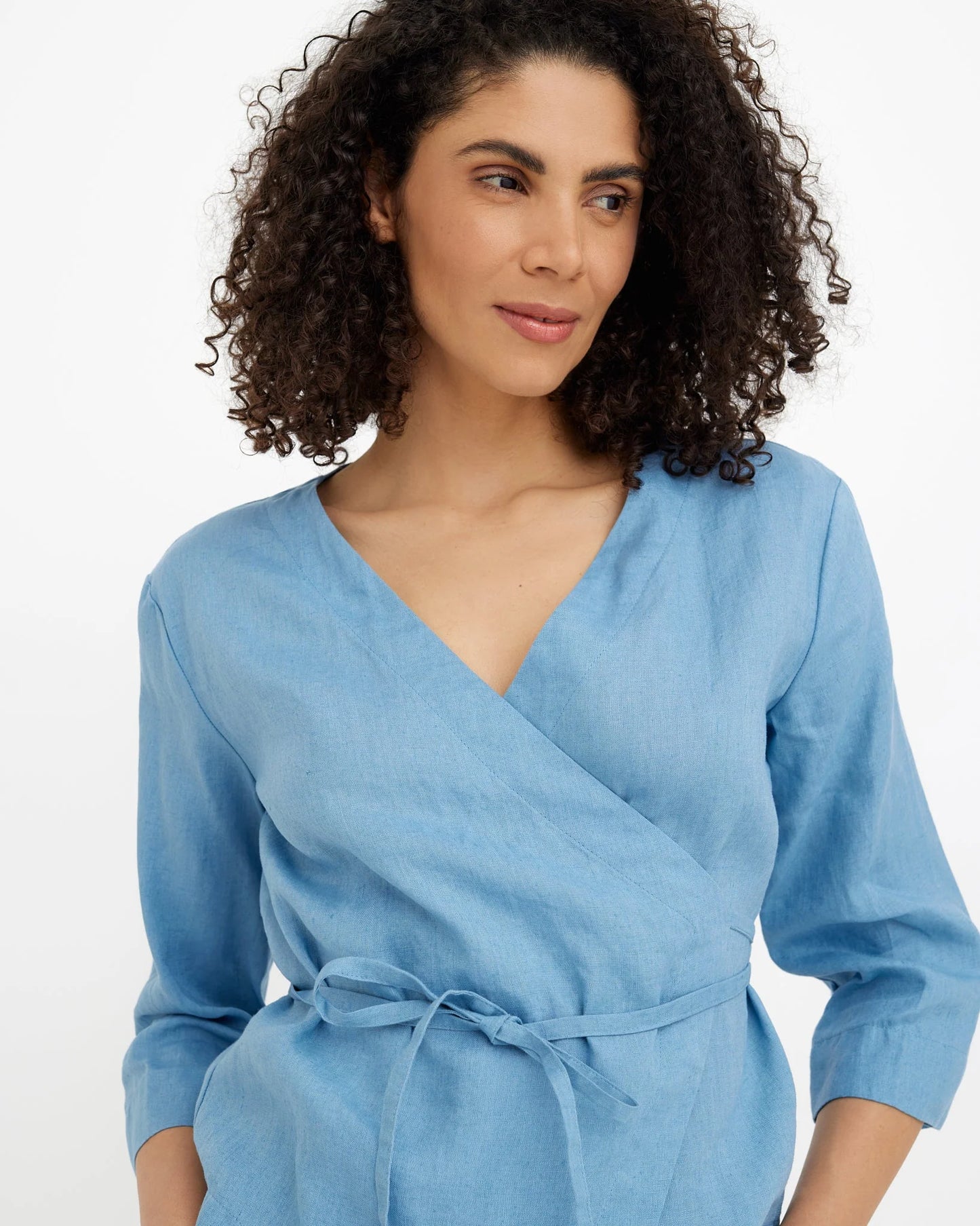 Blus, omlott i linne (Soft blue)