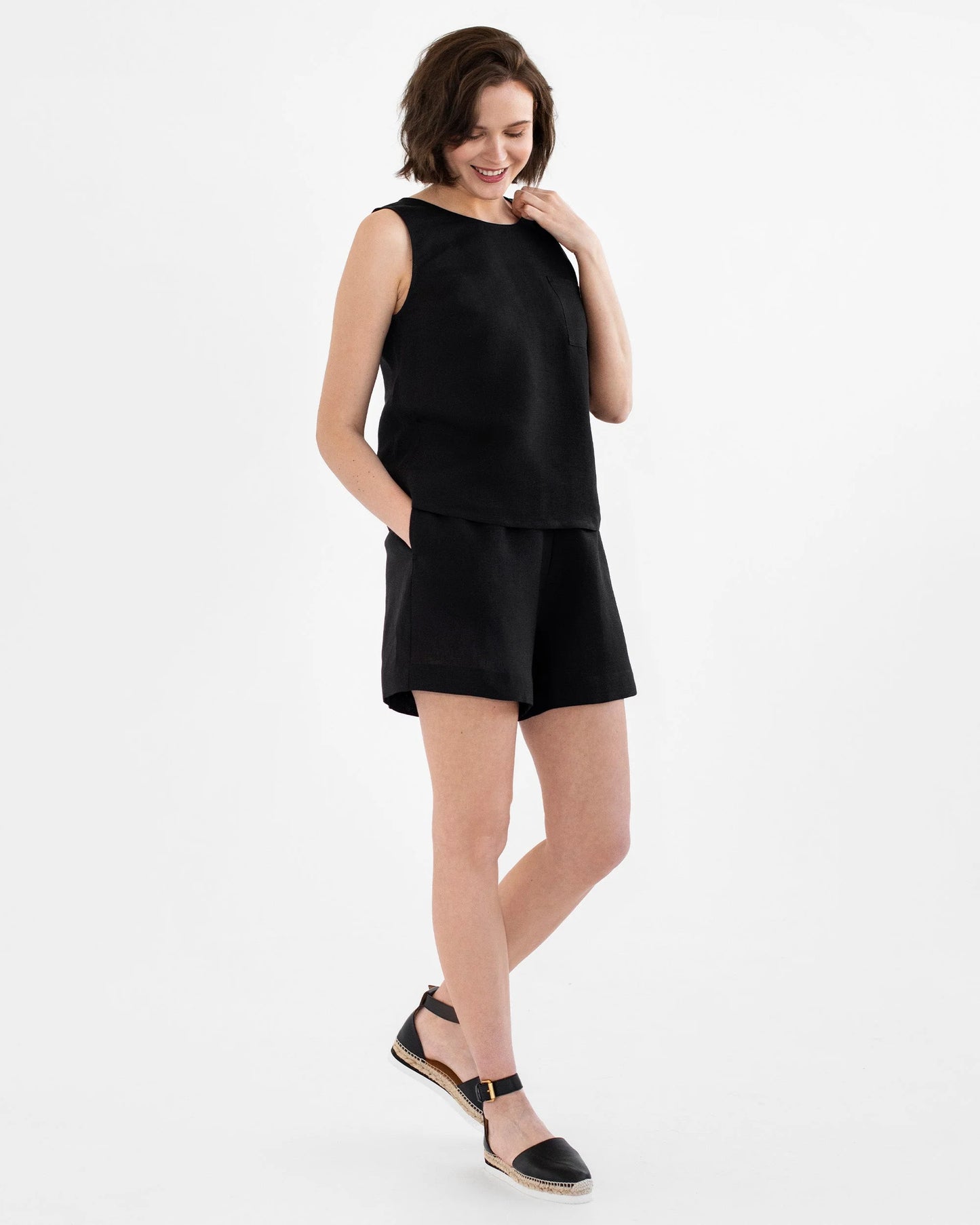 Shorts i linne (Svart)