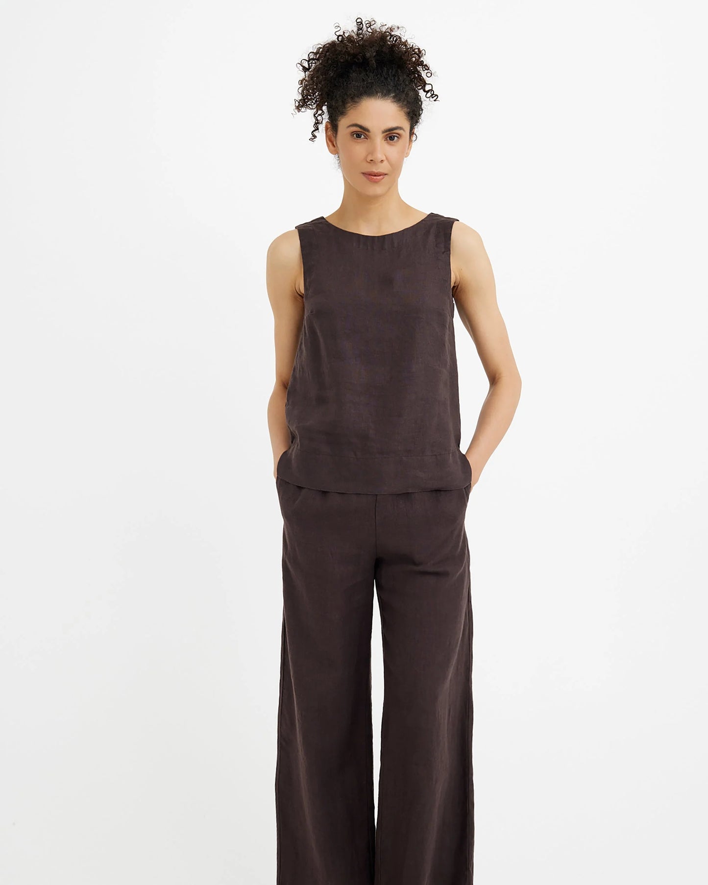 Linne topp, rundhalsad (Espresso Brown)