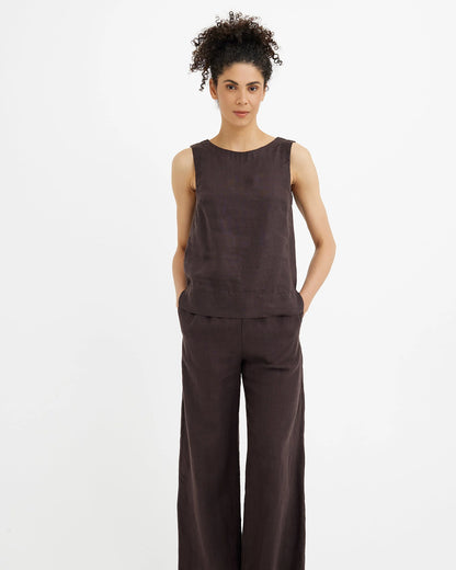 Linne topp, rundhalsad (Espresso Brown)