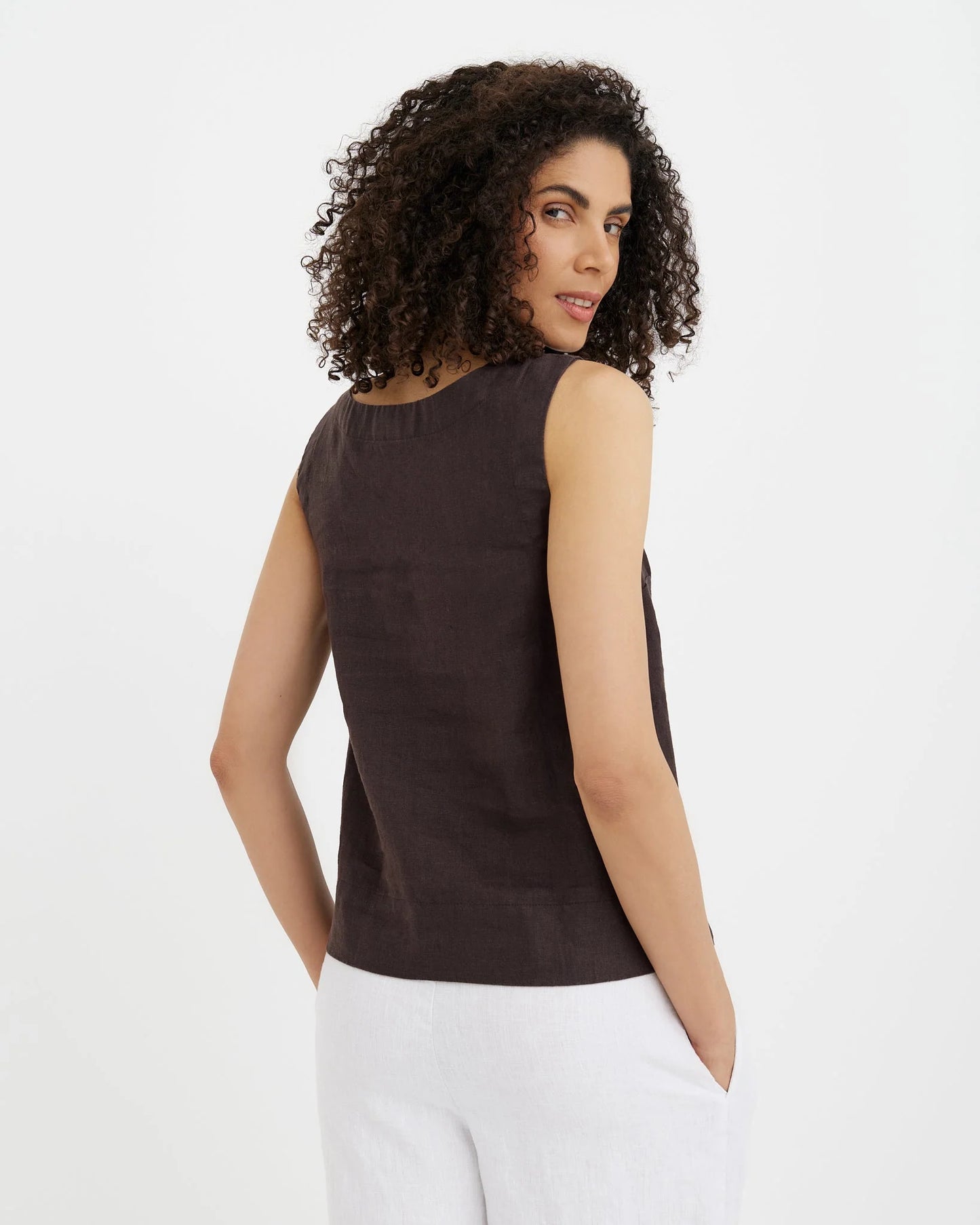 Linne topp, rundhalsad (Espresso Brown)