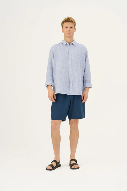 Linneskjorta, unisex (Blue Whte Stripes)