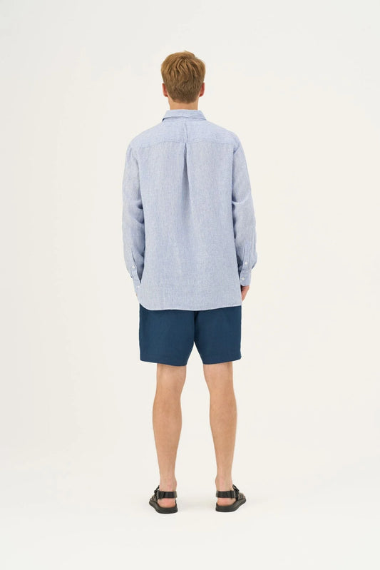 Linneskjorta, unisex (Blue Whte Stripes)