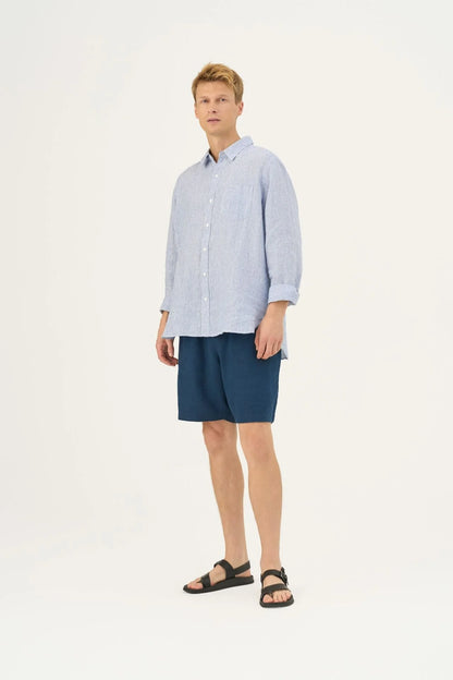 Linneskjorta, unisex (Blue Whte Stripes)