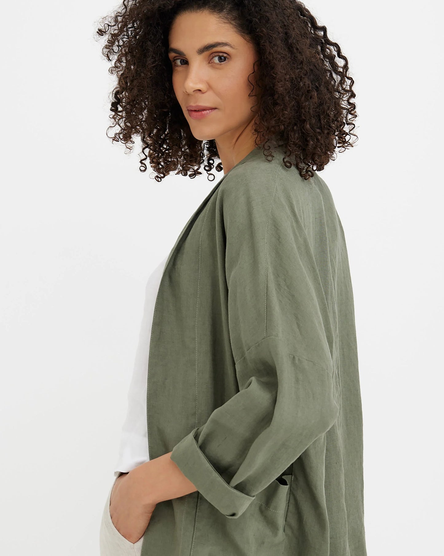 Jacket i linne (Mist Green)
