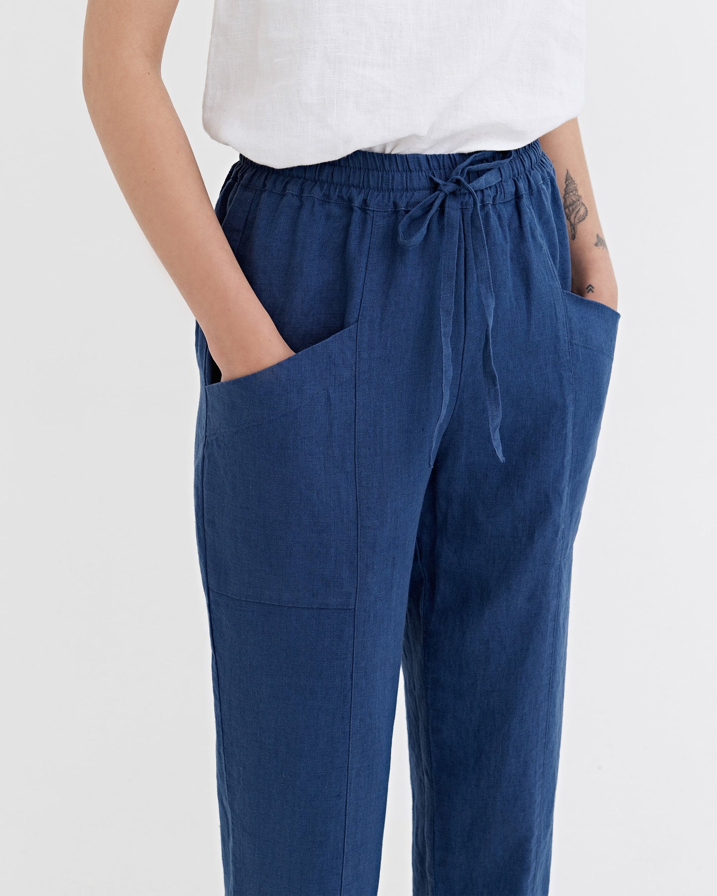 Linnebyxor, ankellängd (Deep Navy Blue)