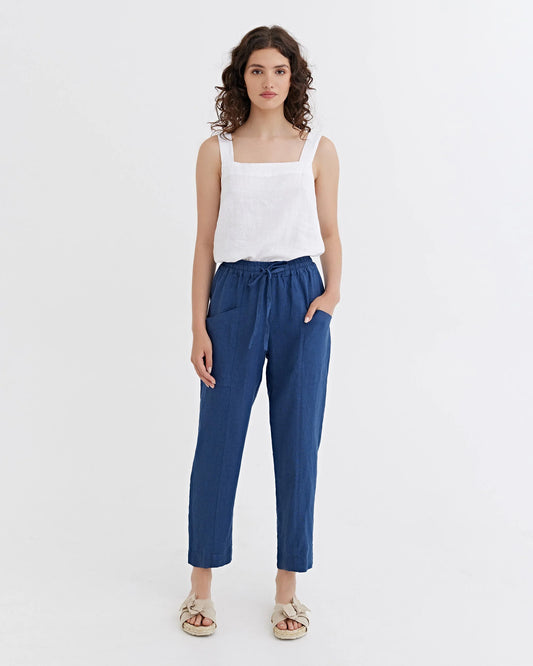 Linnebyxor, ankellängd (Deep Navy Blue)