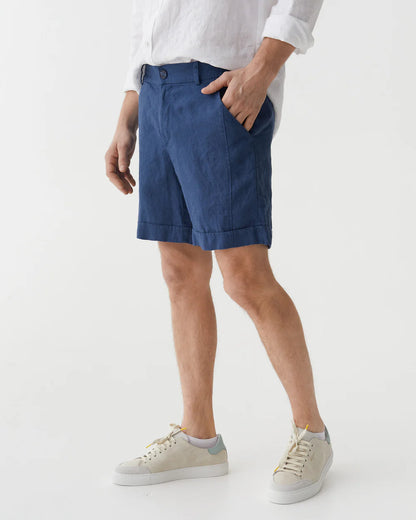 Mörkblå linneshorts