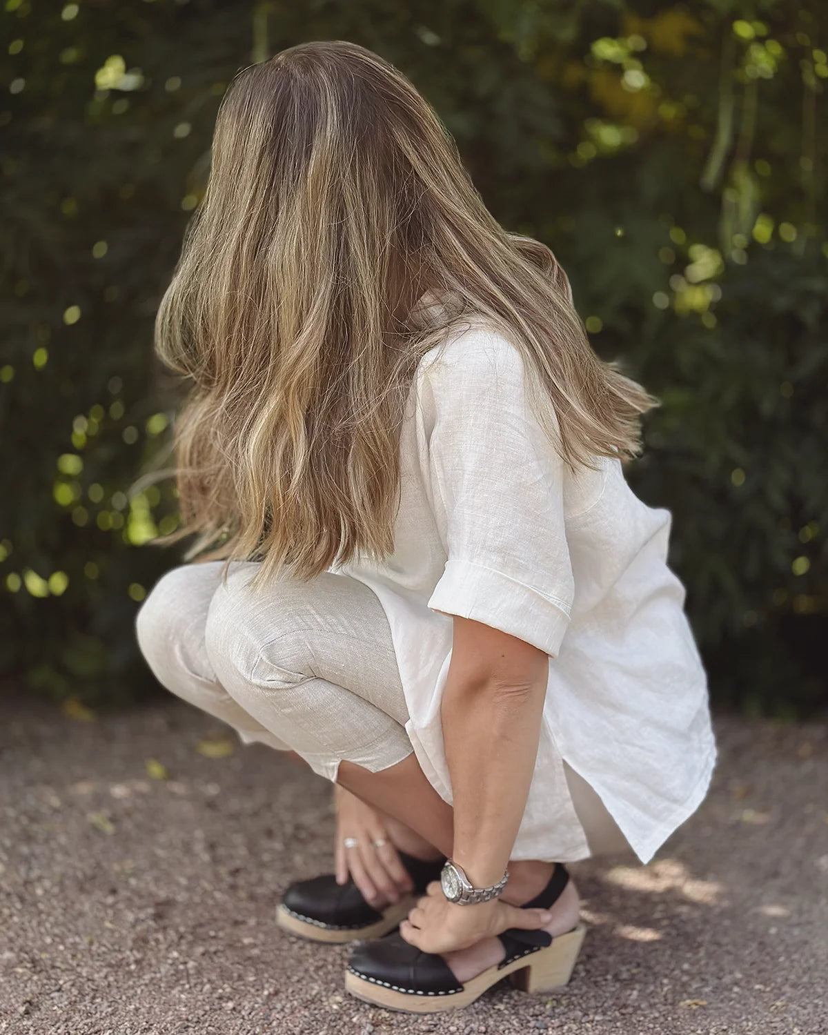 Oversized linneblus i vitt med t-shirt arm. 