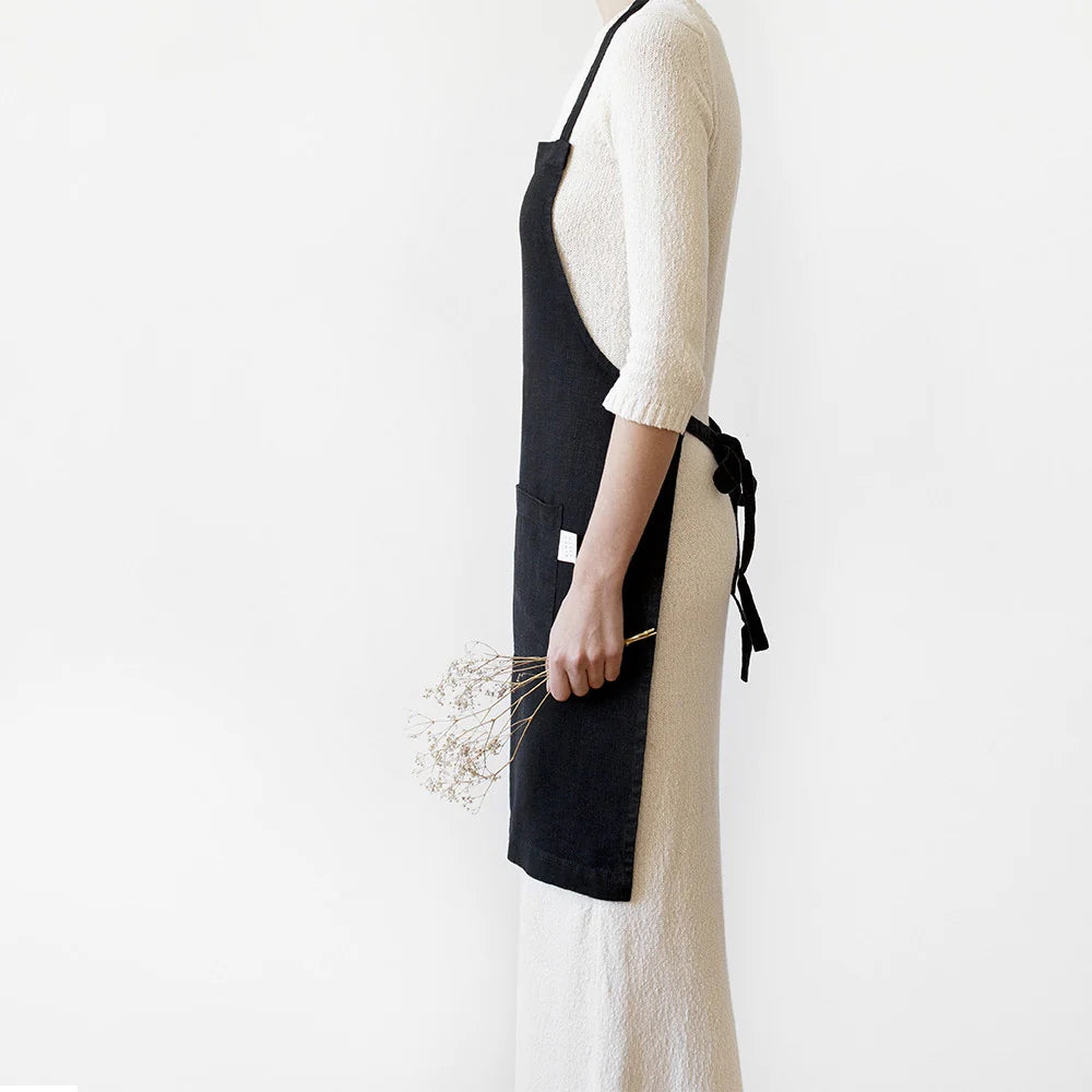 Förkläde i linne (Black)