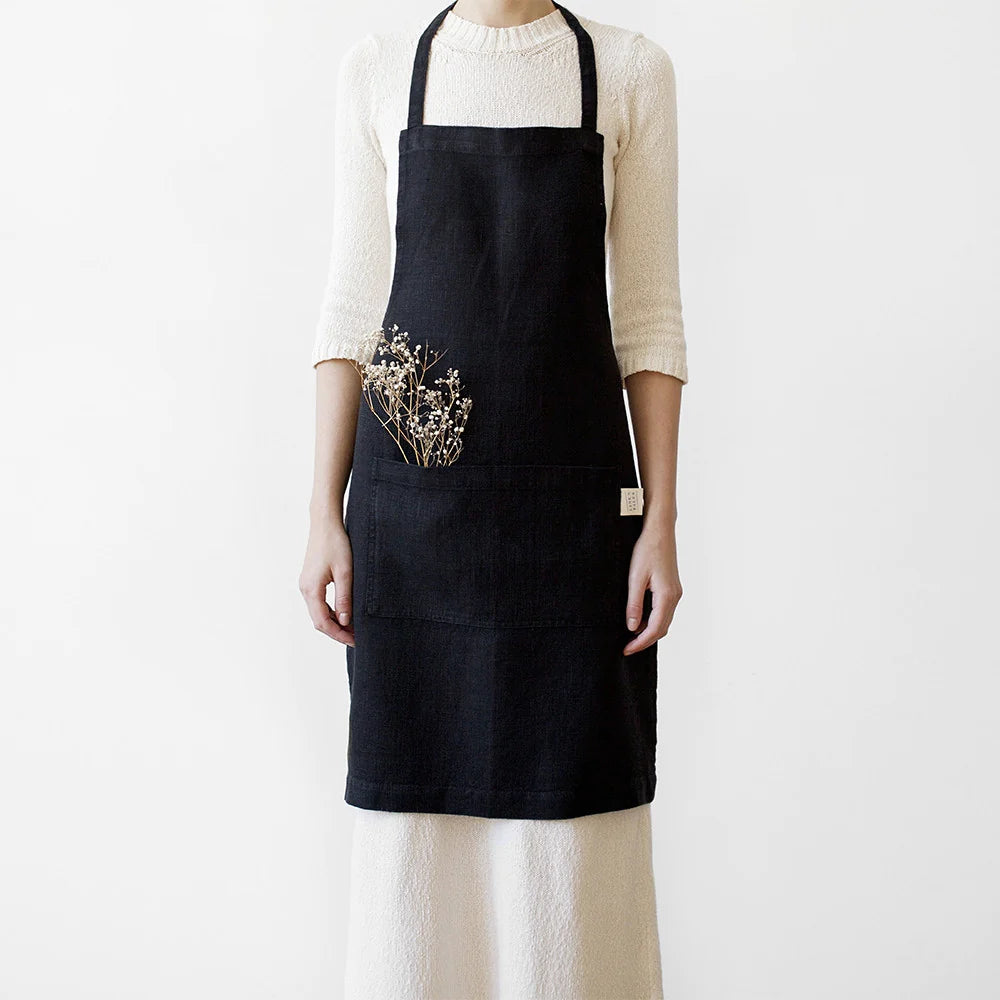 Förkläde i linne (Black)