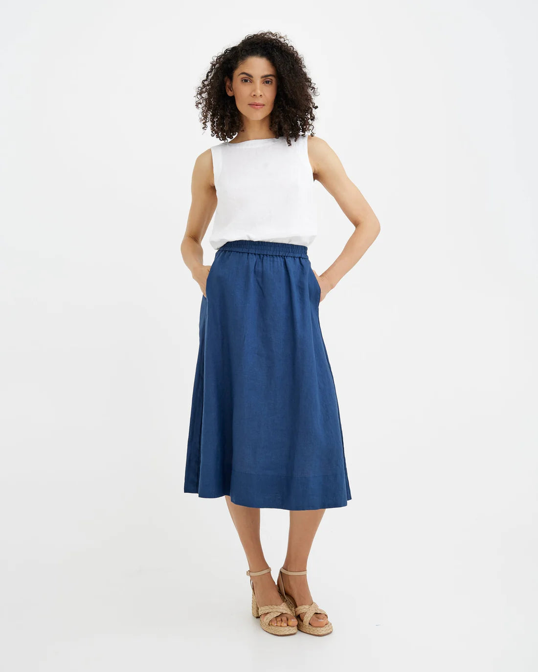 Kjol, midi (Deep Navy)