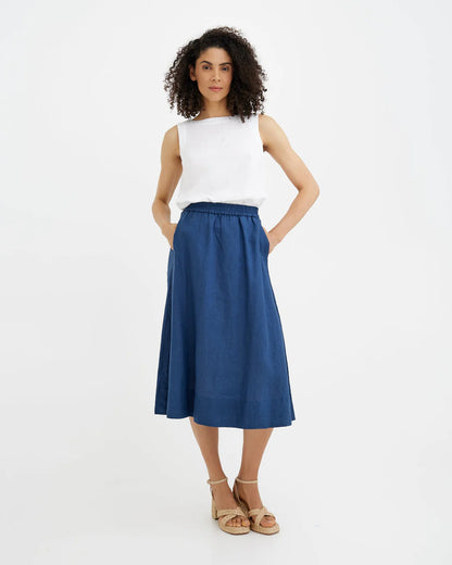 Kjol, midi (Deep Navy)