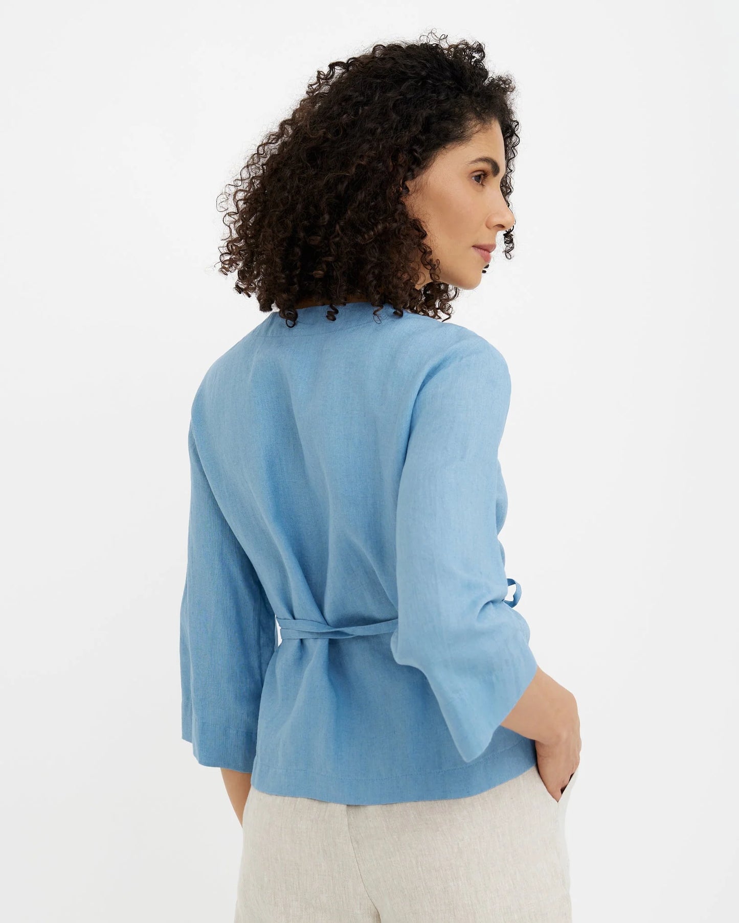Blus, omlott i linne (Soft blue)
